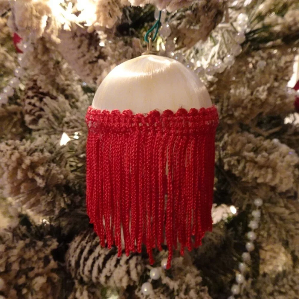 Vintage 12 Satin Ball Ornaments with Fringe Handmade Christmas Holiday Festive